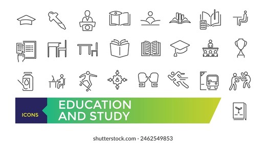 Education and study set of icons in line style. Learning icons for web and mobile app. UI icon collection and Vector illustration.