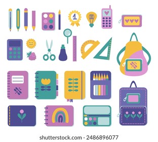 Education and study tools elements clip art collection. Back to school concept. Hand drawn isolated vector illustration.


