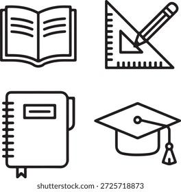 Conjunto de iconos de línea de herramientas de estudio de Educación