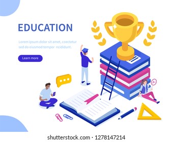 Education and success concept. Can use for web banner, infographics, hero images. Flat isometric vector illustration isolated on white background.