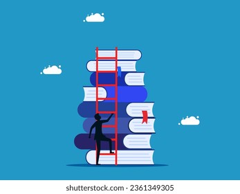 Education for success. man climbs up stack of books with stairs