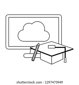 Education supplies concept in black and white