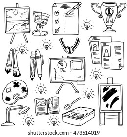 Education supplies doodles school collection vector art