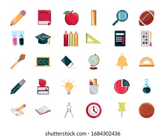 education supply study school stationery icons set vector illustration isolated icon