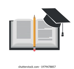 Education symbol design template, book with graduation cap icon stylized, educational industry.