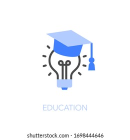 Education symbol with graduation cap and light bulb. Easy to use for your website or presentation.