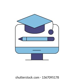 Education symbol icon- education cap,pencil on the monitor screen vector illustration