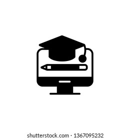 Education symbol icon- education cap,pencil on the monitor screen vector illustration