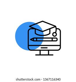 Education symbol icon- education cap,pencil on the monitor screen vector illustration