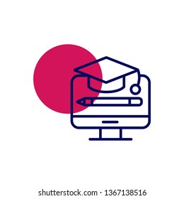 Education symbol icon- education cap,pencil on the monitor screen vector illustration