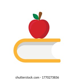 Pila de libros con símbolo educativo e icono de manzana roja aislado en fondo blanco. Ilustración vectorial. Eps 10.