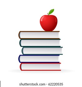 Education symbol stack of books and  red apple