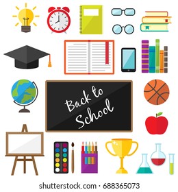 Education symbols icons in flat style. Vector illustration