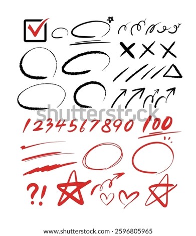 Education, symbols, scribbles, figures, design sources, checkered patterns, arrows