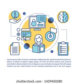 Education system article page vector template. E learning. Brochure, magazine, booklet design element with linear icons and text boxes. Print design. Concept illustrations with text space 
 
