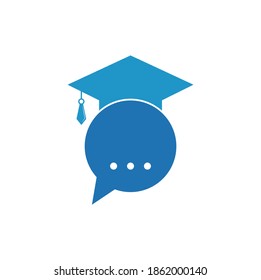 Education talk logo. Graduation cap and bubble chat logo concept. Online school logo design. Education mobile app icon
