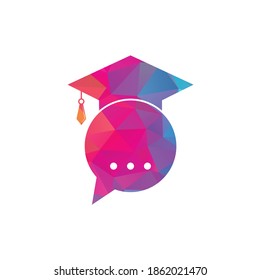 Education talk logo. Graduation cap and bubble chat logo concept. Online school logo design. Education mobile app icon