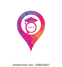 Diseño del logotipo vectorial de la forma del mapa de palabras de educación. Sombrero de graduación con diseño de icono de burbuja de chat.