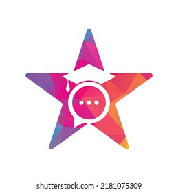 Education talk star shape concept vector logo design. Graduation hat with chat bubble icon design.