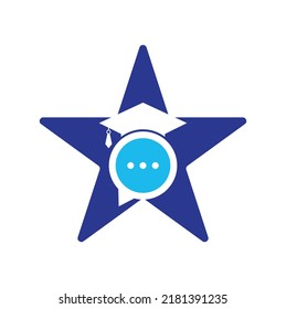 Education talk star shape concept vector logo design. Graduation hat with chat bubble icon design.