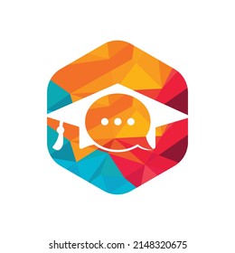 Education talk vector logo design. Graduation hat with chat bubble icon design.	