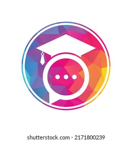 Bildung Talkrek, Vektorlogo-Design. Graduationsmütze mit Chat-Symbol-Design.