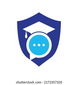 Education talk vector logo design. Graduation hat with chat bubble icon design.