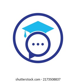 Bildung Talkrek, Vektorlogo-Design. Graduationsmütze mit Chat-Symbol-Design.