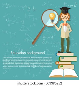 Education teacher back to school open textbook students math classes physics chemistry power mind training college university math sine cosine algebra formula geometry vector illustration  