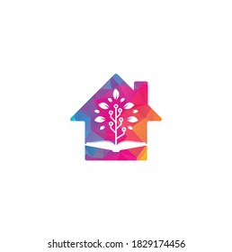 Education tech home shape concept logo design vector. Book and tech tree logo design