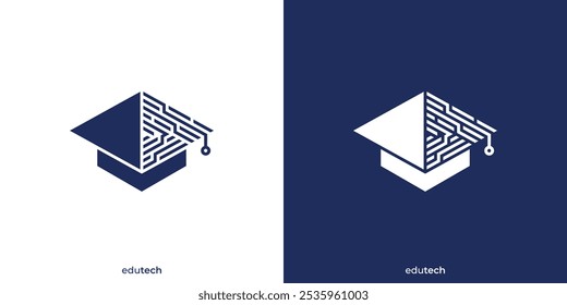 Logotipo Técnico de Educação. Educação Cap e Circuito Eletricidade com Estilo Minimalista. Logo Educação Digital, Ícone, Símbolo, Vetor, Inspiração Design.