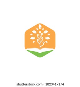 Education tech logo design vector. Book and tech tree logo design.	