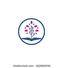 Education tech logo design vector. Book and tech tree logo design.