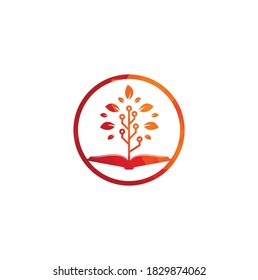 Education tech logo design vector. Book and tech tree logo design.