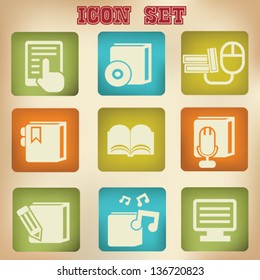 Education technology icon set,vintage style,vector