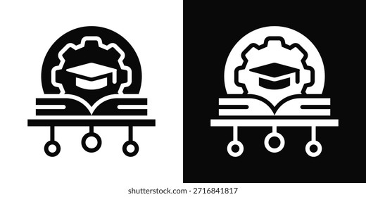 Icono de Tecnología de Educación Estilo de fondo blanco y negro