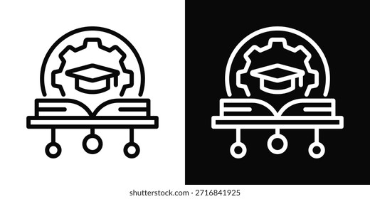 Icono de Tecnología de Educación Estilo de fondo blanco y negro