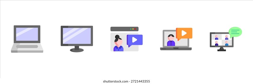 Conjunto de iconos de tecnología de Educación para el aula virtual