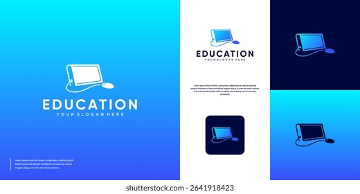 education technology logo with book and computer monitor concept, education technology services, vector design template.