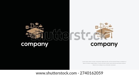 Education Technology Logo Graduation Cap Computer Network.