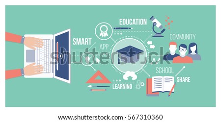 Education, technology and online training concept: student connecting with a laptop, attending online courses and sharing with a community