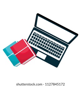 education text books with laptop