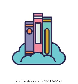 education text books pile in cloud server vector illustration design