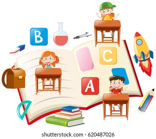 Education theme with kids and books illustration