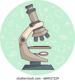 Education Themed Illustration Featuring a Microscope Examining a Sample