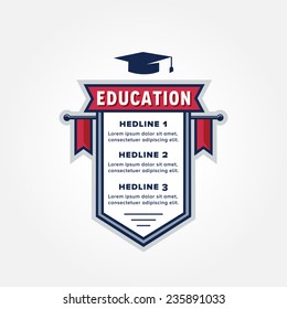 Education Themed Infographic Badge Design For Creating Study Plan, Schedule, Table, List, Timetable, Agenda, Chart Or Whatever Data Representation | Vector Illustration Isolated On White Background