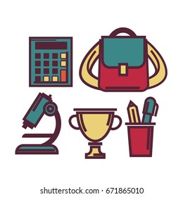 Education themed set of things isolated cartoon illustrations