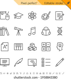 Education thin icons. Pixel perfect. Editable stroke.