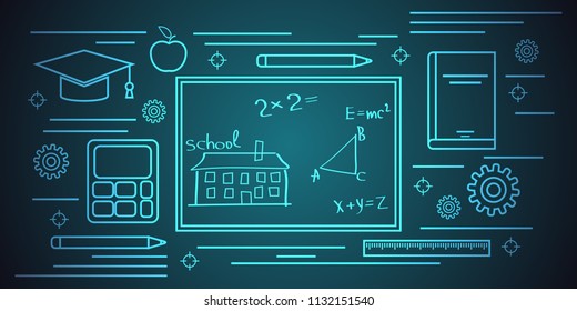 Education thin line art style vector concept illustration