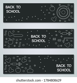 Education thin line art style horizontal banners vector collection